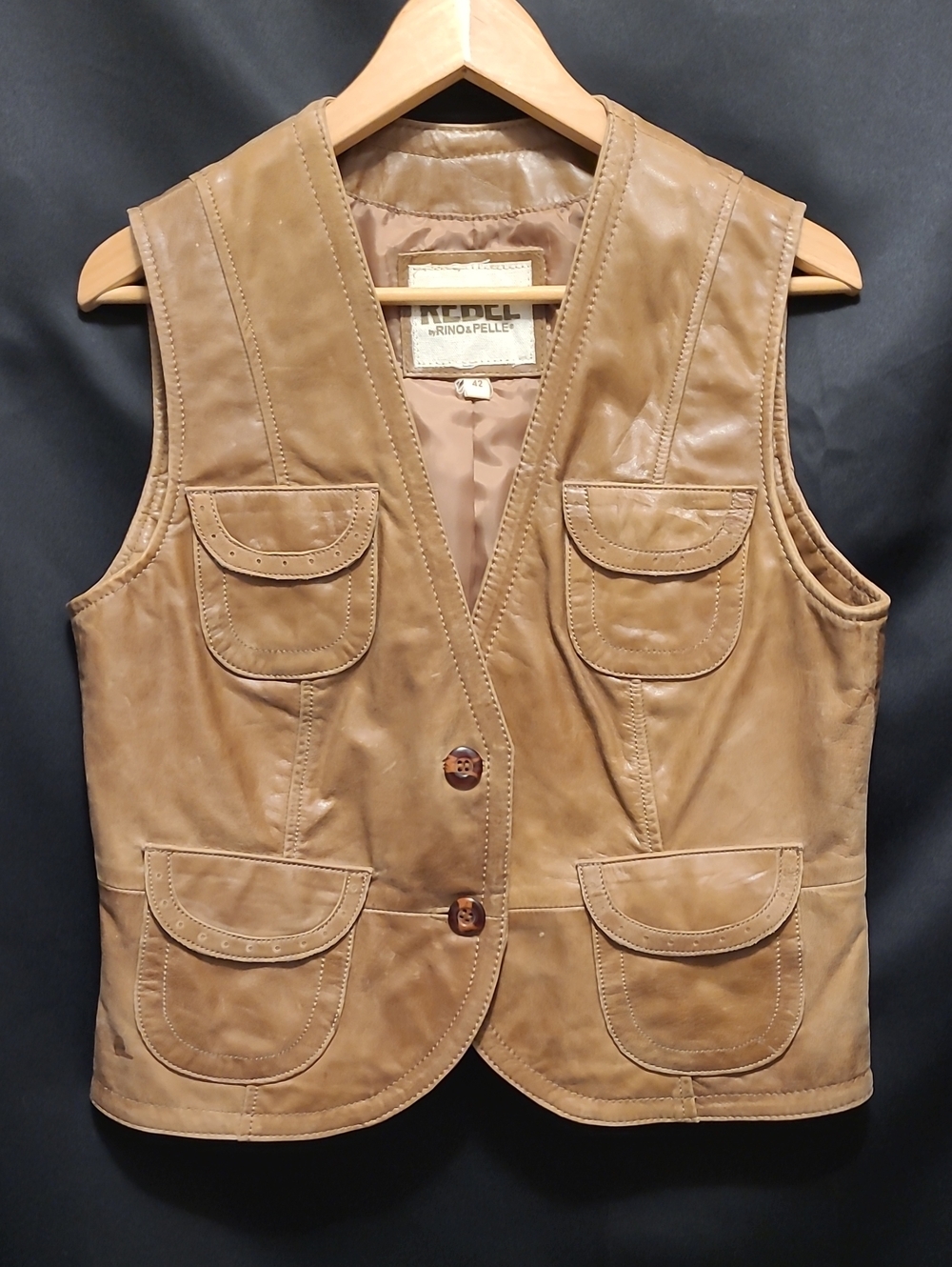 Rino & Pelle Tan Real Leather Button Vest